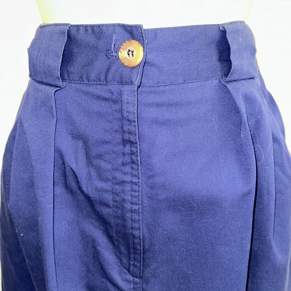 Vintage 80s Chaus Navy Blue Pleat Front Straight Midi Polyester/Cotton Skirt - Picture 2 of 8